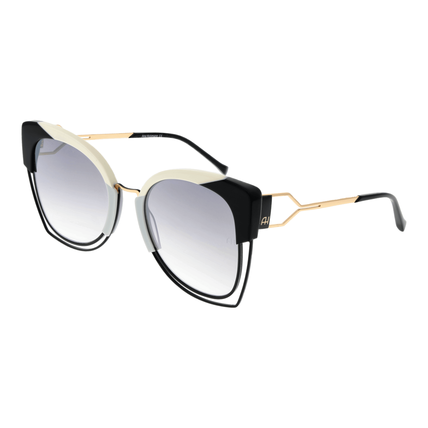 Ana Hickmann Schmetterling Sonnenbrille AH3181 54P02 in Schwarz – 45° Seitenansicht