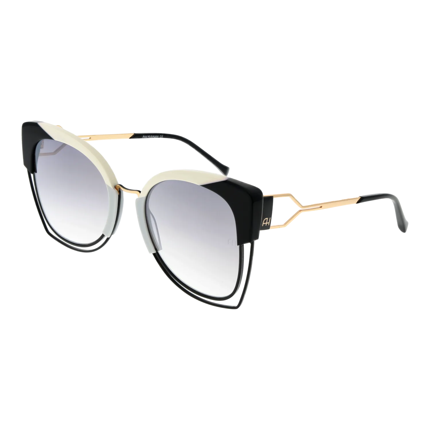 Ana Hickmann Schmetterling Sonnenbrille AH3181 54P02 in Schwarz – 45° Seitenansicht