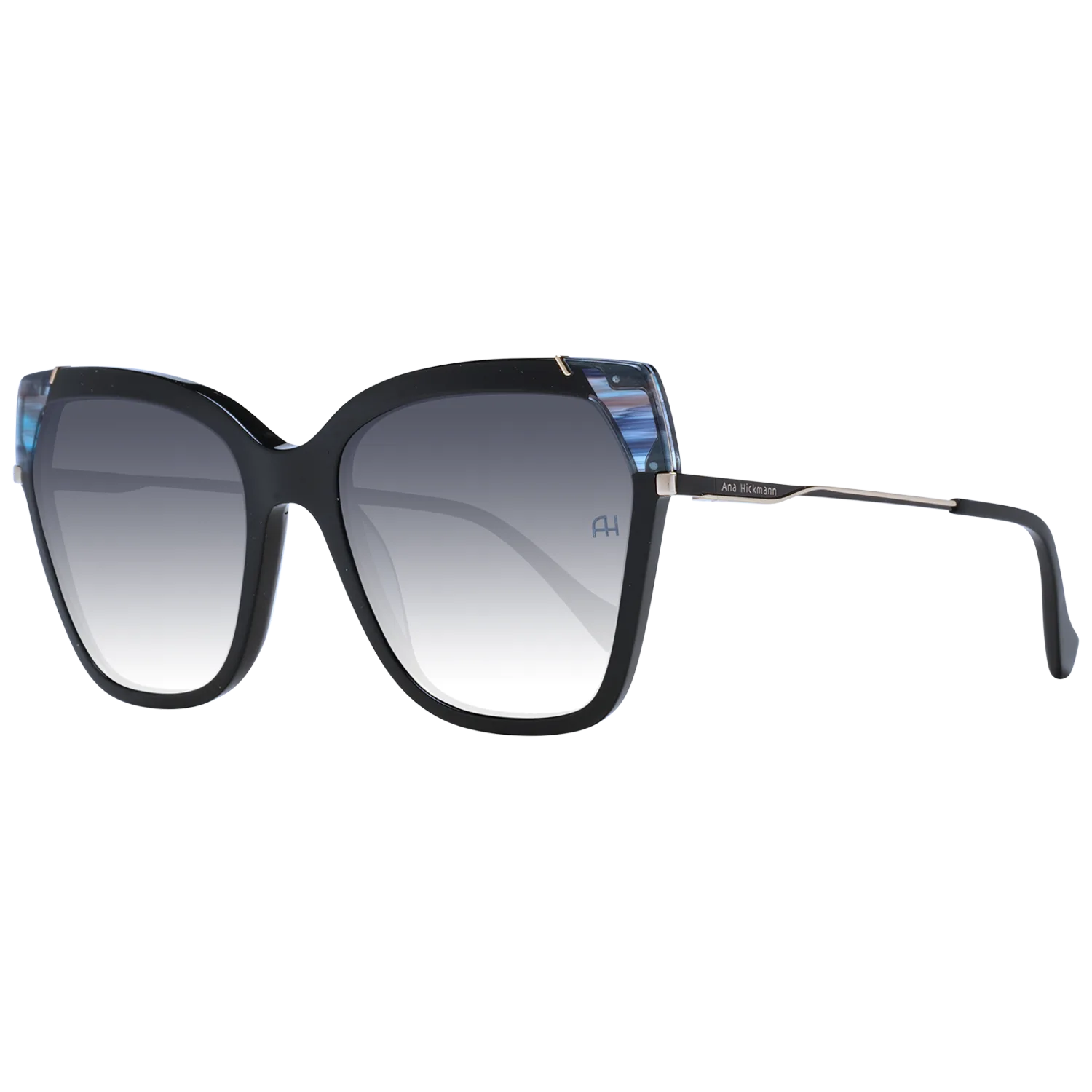 Ana Hickmann Schmetterling Sonnenbrille AH9338 55P01 in Schwarz – 45° Seitenansicht