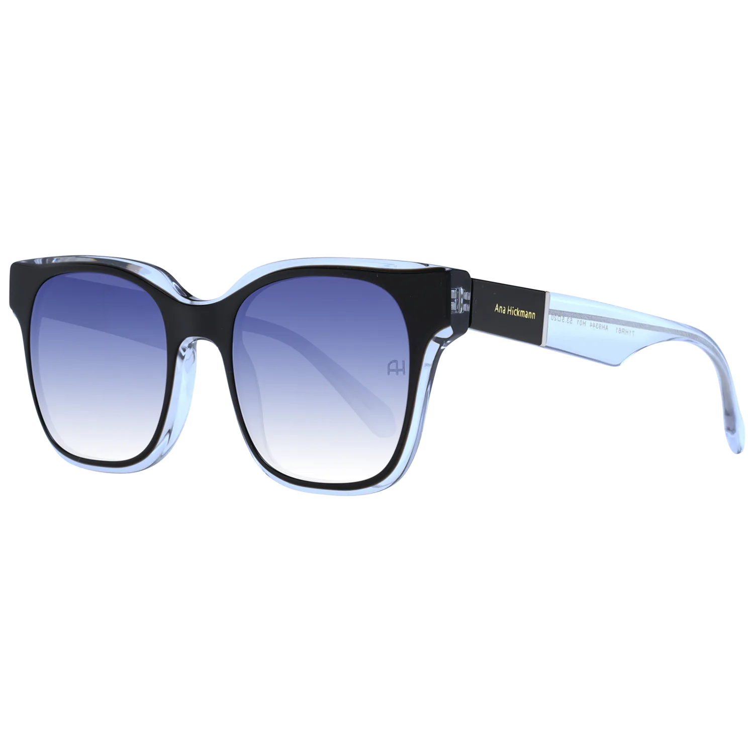 Ana Hickmann Quadrat Sonnenbrille AH9344 53H01 in Schwarz – 45° Seitenansicht