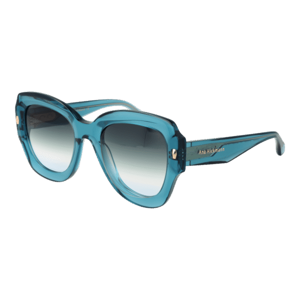 Ana Hickmann Schmetterling Sonnenbrille AH9380 52T01 in Blau – 45° Seitenansicht