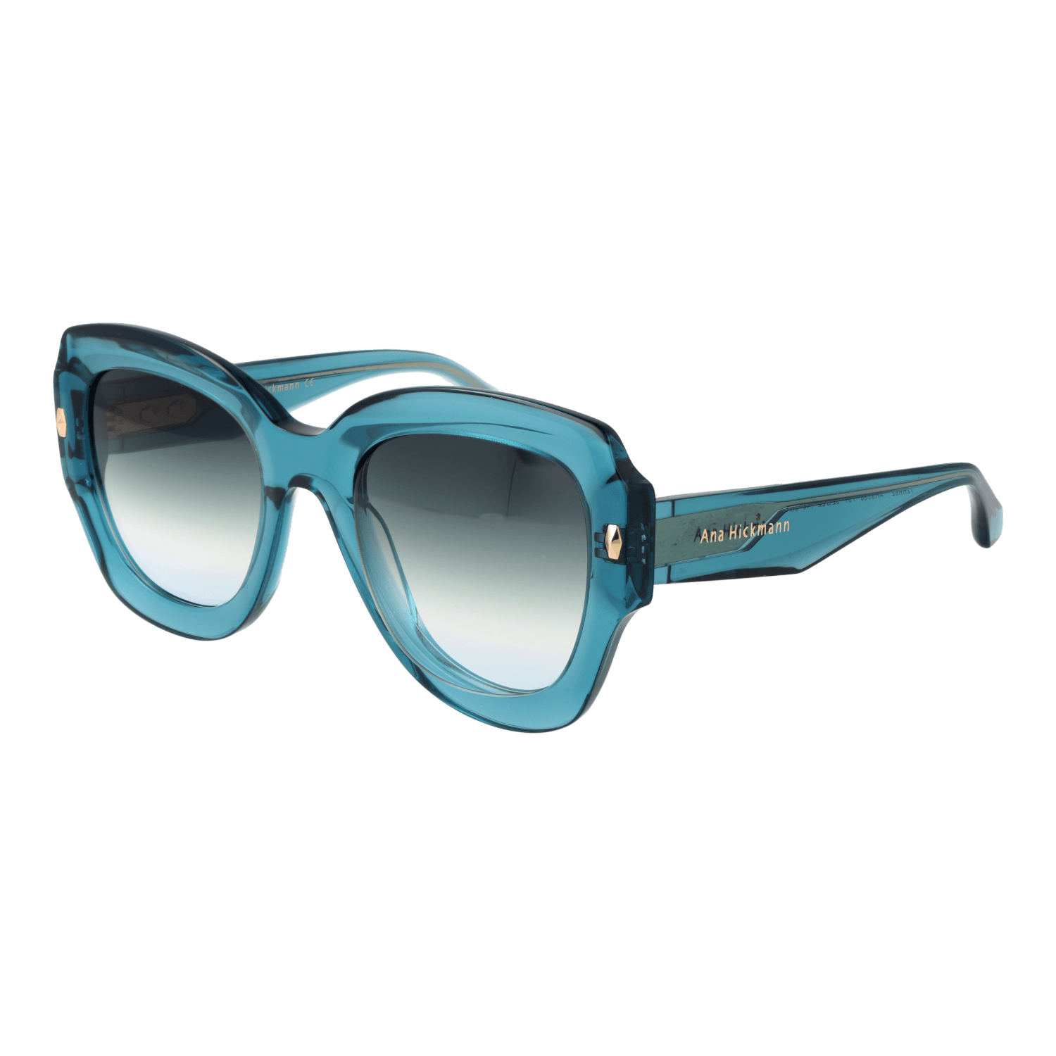 Ana Hickmann Schmetterling Sonnenbrille AH9380 52T01 in Blau – 45° Seitenansicht