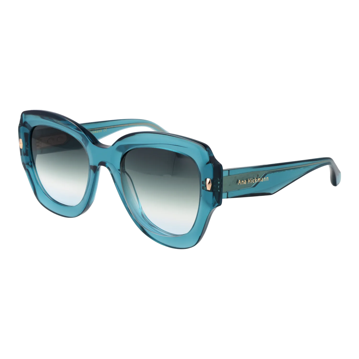 Ana Hickmann Schmetterling Sonnenbrille AH9380 52T01 in Blau – 45° Seitenansicht