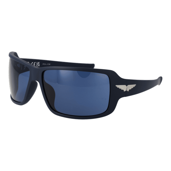 Police Rechteck Sonnenbrille SPLN37 650C03 in Blau – 45° Seitenansicht
