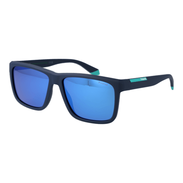 Polaroid Rechteck Sonnenbrille PLD 2164/S 58FLL5X in Blau – 45° Seitenansicht