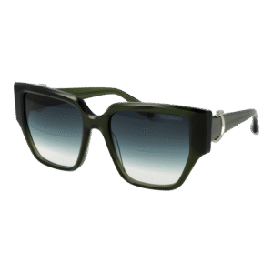 Trussardi Quadrat Sonnenbrille TSW9023 55T02 in Oliv – 45° Seitenansicht