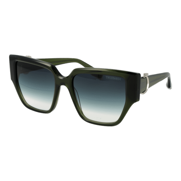 Trussardi Quadrat Sonnenbrille TSW9023 55T02 in Oliv – 45° Seitenansicht