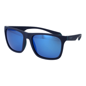 Polaroid Quadrat Sonnenbrille PLD 2141/S 56VGL5X in Blau – 45° Seitenansicht