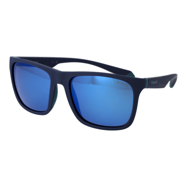 Polaroid Quadrat Sonnenbrille PLD 2141/S 56VGL5X in Blau – 45° Seitenansicht