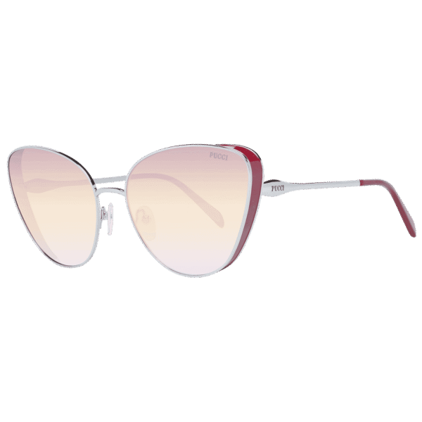 Pucci Sonnenbrille EP0186 6116T – 45° Seitenansicht Pucci Katzenaugen Sonnenbrille EP0186 6116T in Silber – 45° Seitenansicht