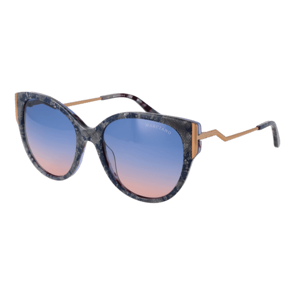 Marciano by Guess Schmetterling Sonnenbrille GM0834 5692W in Blau – 45° Seitenansicht