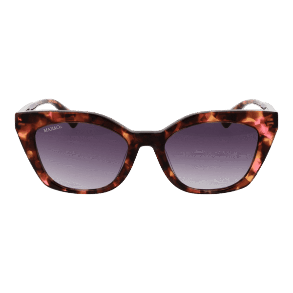 Max & Co Sonnenbrille MO0002 5455B – Frontansicht mit Azetat Rahmen und Lila Gläsern