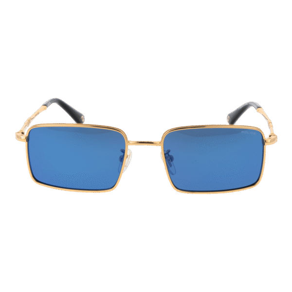 Police Sonnenbrille SPLL85 54249B – Frontansicht mit Metall Rahmen und Blau Gläsern