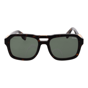 Police Sonnenbrille SPLN65 550722 – Frontansicht mit Zellulose Azetat Rahmen und Grün Gläsern