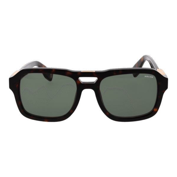 Police Sonnenbrille SPLN65 550722 – Frontansicht mit Zellulose Azetat Rahmen und Grün Gläsern
