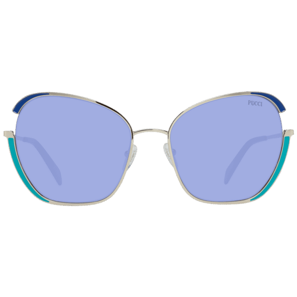 Pucci Sonnenbrille EP0131 5828W – Frontansicht mit Metall Rahmen und Blau Gläsern