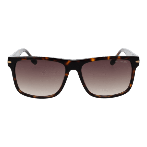Trussardi Sonnenbrille TSM9006 57G21 – Frontansicht mit Azetat Rahmen und Braun Gläsern