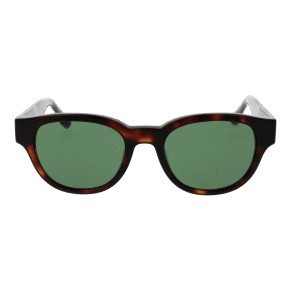 Trussardi Sonnenbrille TSM9009 50G21 – Frontansicht mit Azetat Rahmen und Grün Gläsern