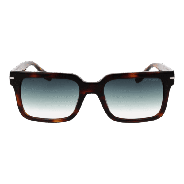 Trussardi Sonnenbrille TSM9019 56G23 – Frontansicht mit Azetat Rahmen und Türkis Gläsern
