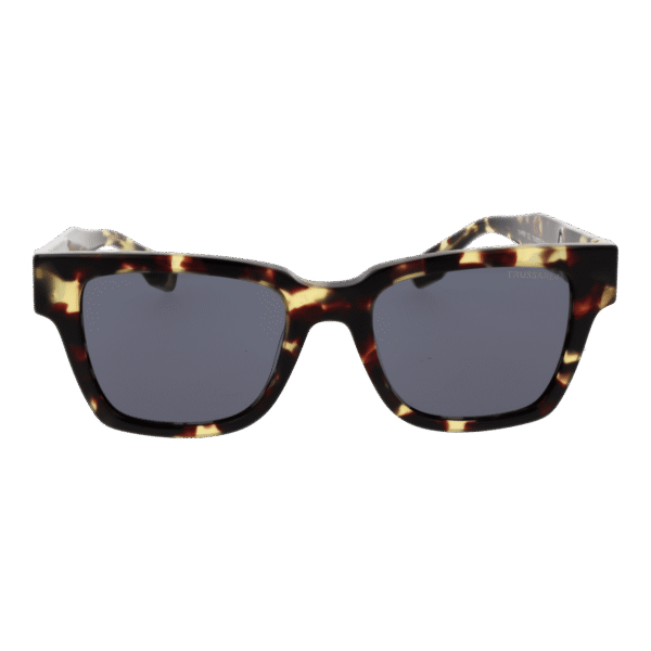 Trussardi Sonnenbrille TSM9026 52G21 – Frontansicht mit Azetat Rahmen und Grau Gläsern