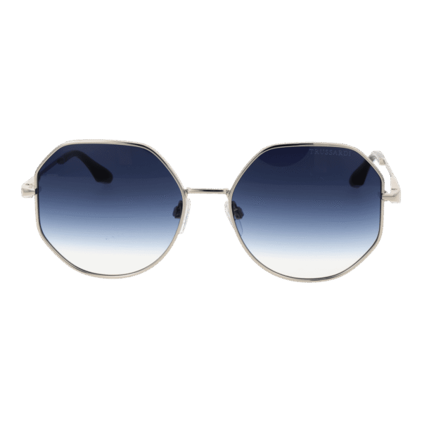 Trussardi Sonnenbrille TSW3012 5603A – Frontansicht mit Metall Rahmen und Blau Gläsern