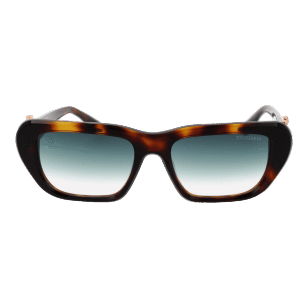Trussardi Sonnenbrille TSW9024 54G23 – Frontansicht mit Azetat Rahmen und Türkis Gläsern