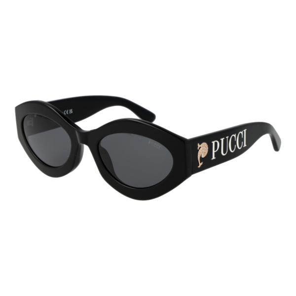 Pucci Sonnenbrille EP0208 5401A – 45° Seitenansicht Pucci Katzenaugen Sonnenbrille EP0208 5401A in Schwarz – 45° Seitenansicht