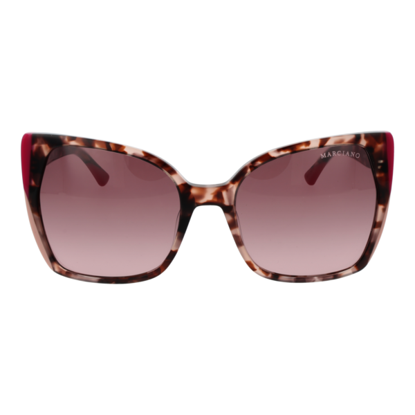 Marciano by Guess Sonnenbrille GM0831 5874T – Frontansicht mit Azetat Rahmen und Braun Gläsern