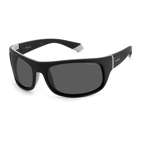 Polaroid Rechteck Sonnenbrille PLD 2125/S 6608AM9 in Schwarz – 45° Seitenansicht