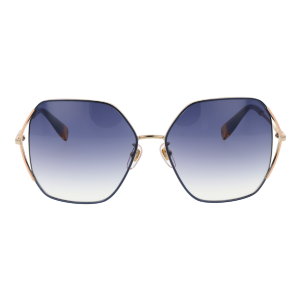 Furla Sonnenbrille SFU601 580492 – Frontansicht mit Edelstahl Rahmen und Blau Gläsern