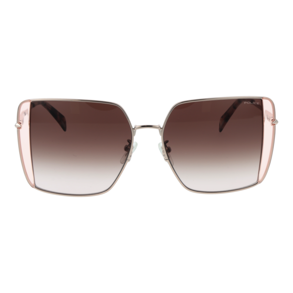 Police Sonnenbrille SPLL37M560A39 – Frontansicht mit Metall Rahmen und Rosa Gläsern