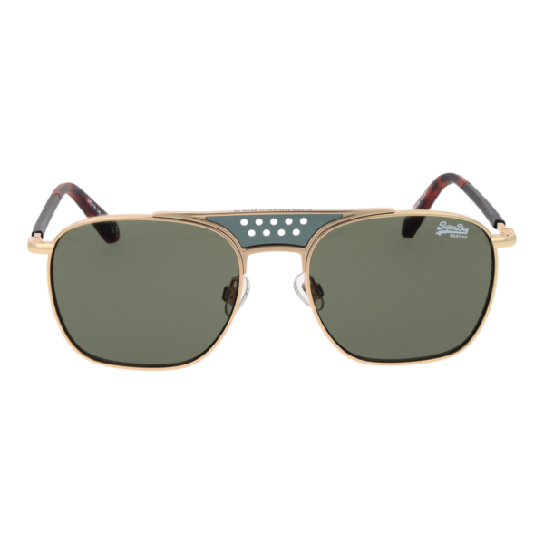 Superdry Sonnenbrille SDS Trophy 54001 – Frontansicht mit Metall Rahmen und Grün Gläsern
