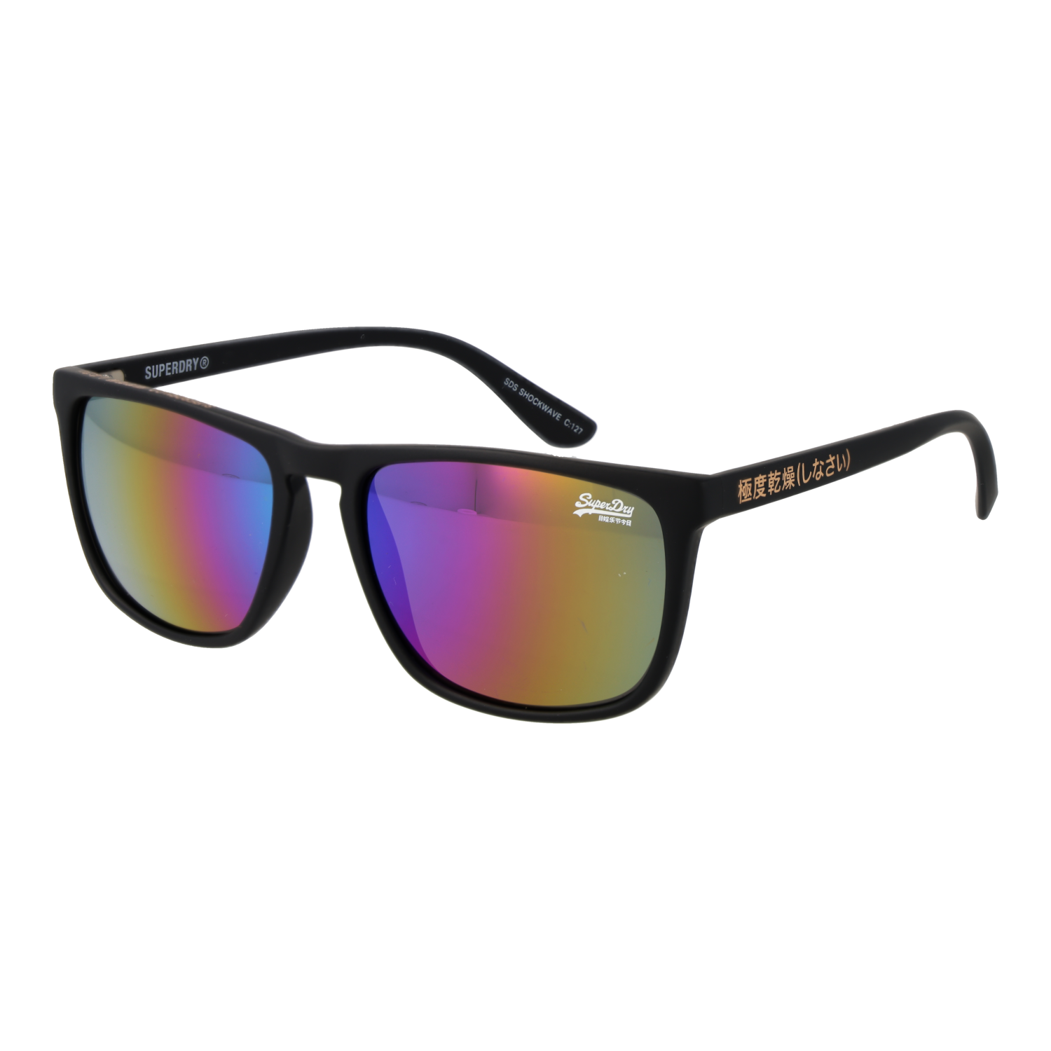 Superdry Quadrat Sonnenbrille SDS Shockwave 55127 in Schwarz – 45° Seitenansicht