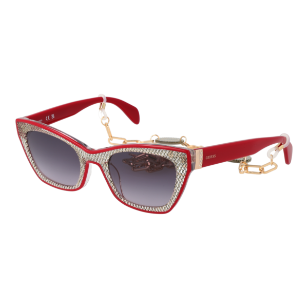 Guess Sonnenbrille GU7873 5369B – 45° Seitenansicht Guess Katzenaugen Sonnenbrille GU7873 5369B in Rot – 45° Seitenansicht