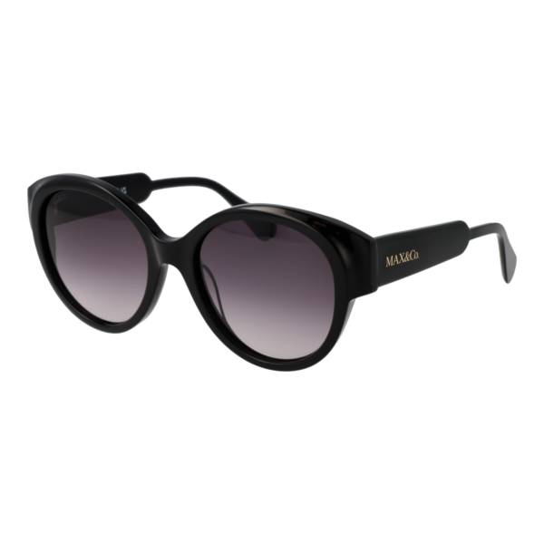 Max & Co Sonnenbrille MO0076 5501B – 45° Seitenansicht Max & Co Rund Sonnenbrille MO0076 5501B in Schwarz – 45° Seitenansicht