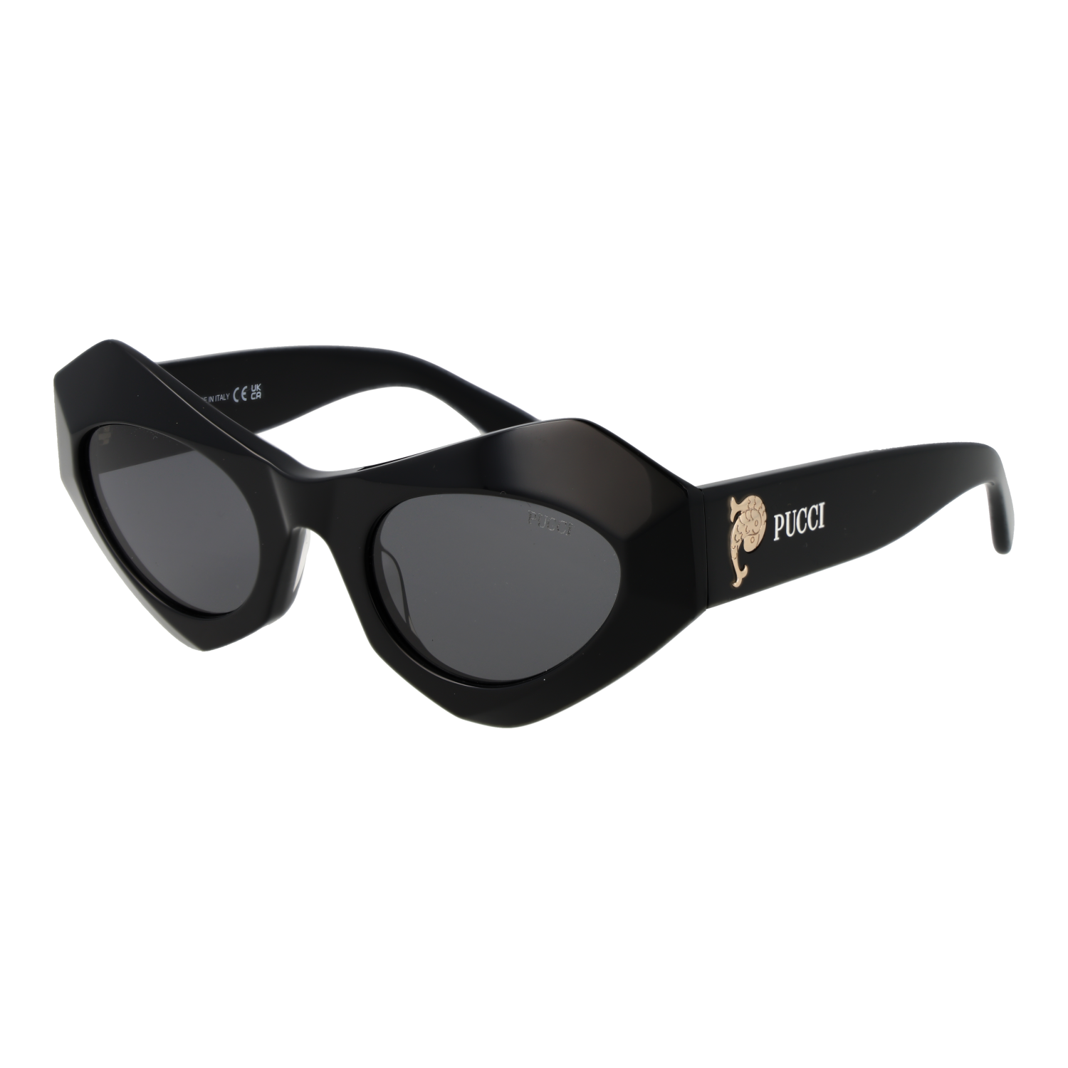 Pucci Katzenaugen Sonnenbrille EP0214 5001A in Schwarz – 45° Seitenansicht