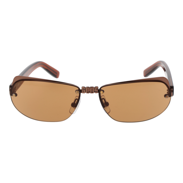 GCDS Sonnenbrille GD0047 5837E – Frontansicht mit Metall Rahmen und Braun Gläsern
