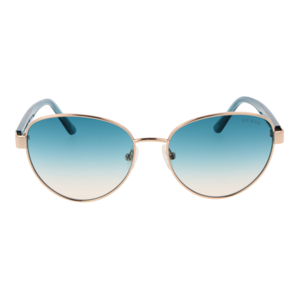 Guess Sonnenbrille GU00101 5532P – Frontansicht mit Metall Rahmen und Türkis Gläsern