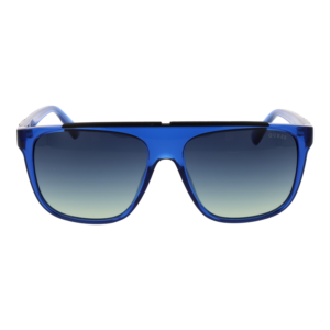 Guess Sonnenbrille GU00123 5890W – Frontansicht mit Edelstahl Rahmen und Blau Gläsern