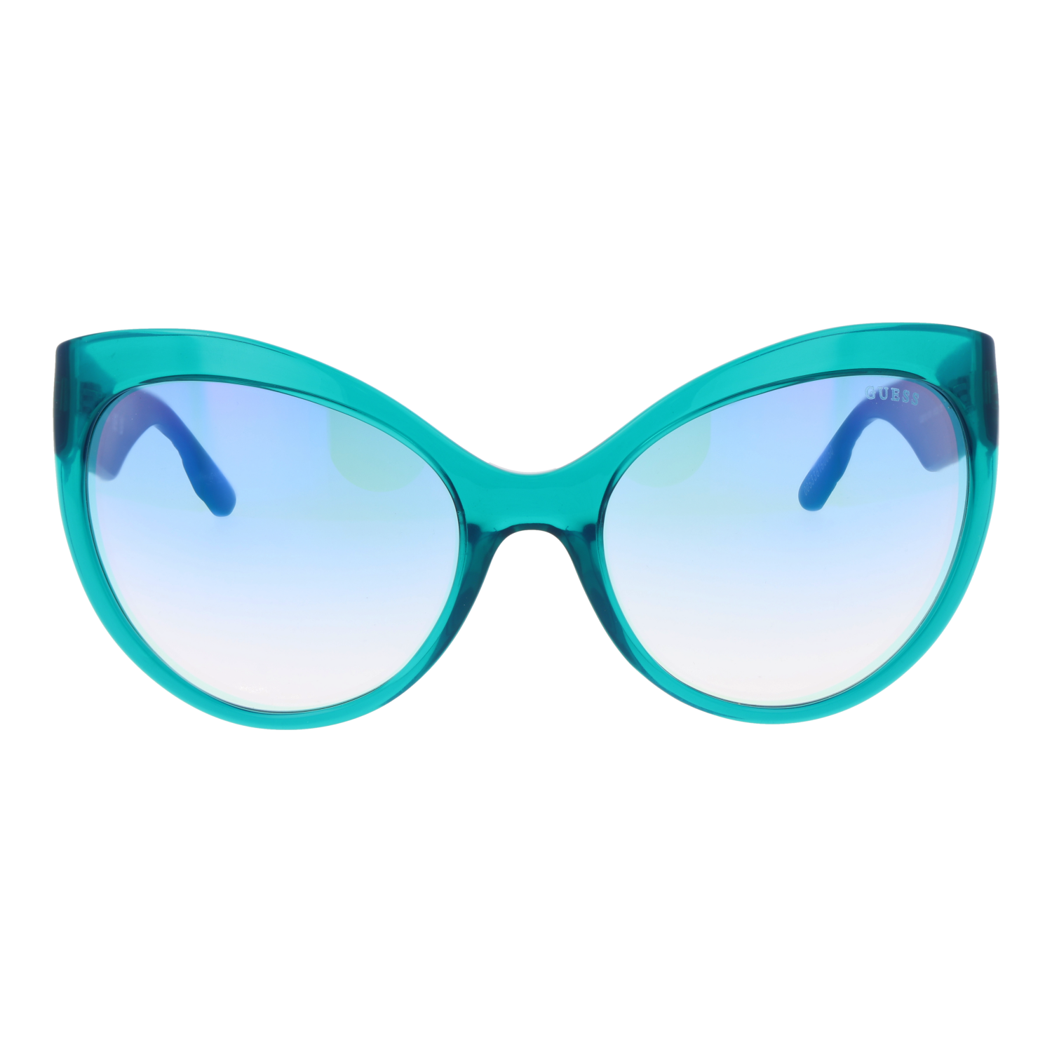 Guess Sonnenbrille GU00130 6187X – Frontansicht mit Edelstahl Rahmen und Blau Gläsern