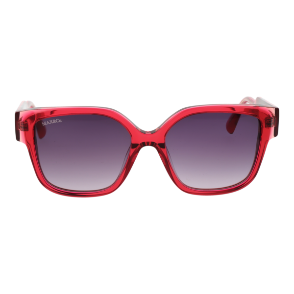 Max & Co Sonnenbrille MO0075 5572B – Frontansicht mit Kunststoff Rahmen und Lila Gläsern