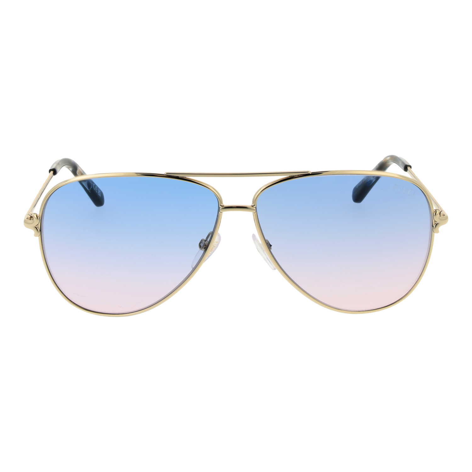 Pucci Sonnenbrille EP0229 6032W – Frontansicht mit Metall Rahmen und Blau Gläsern