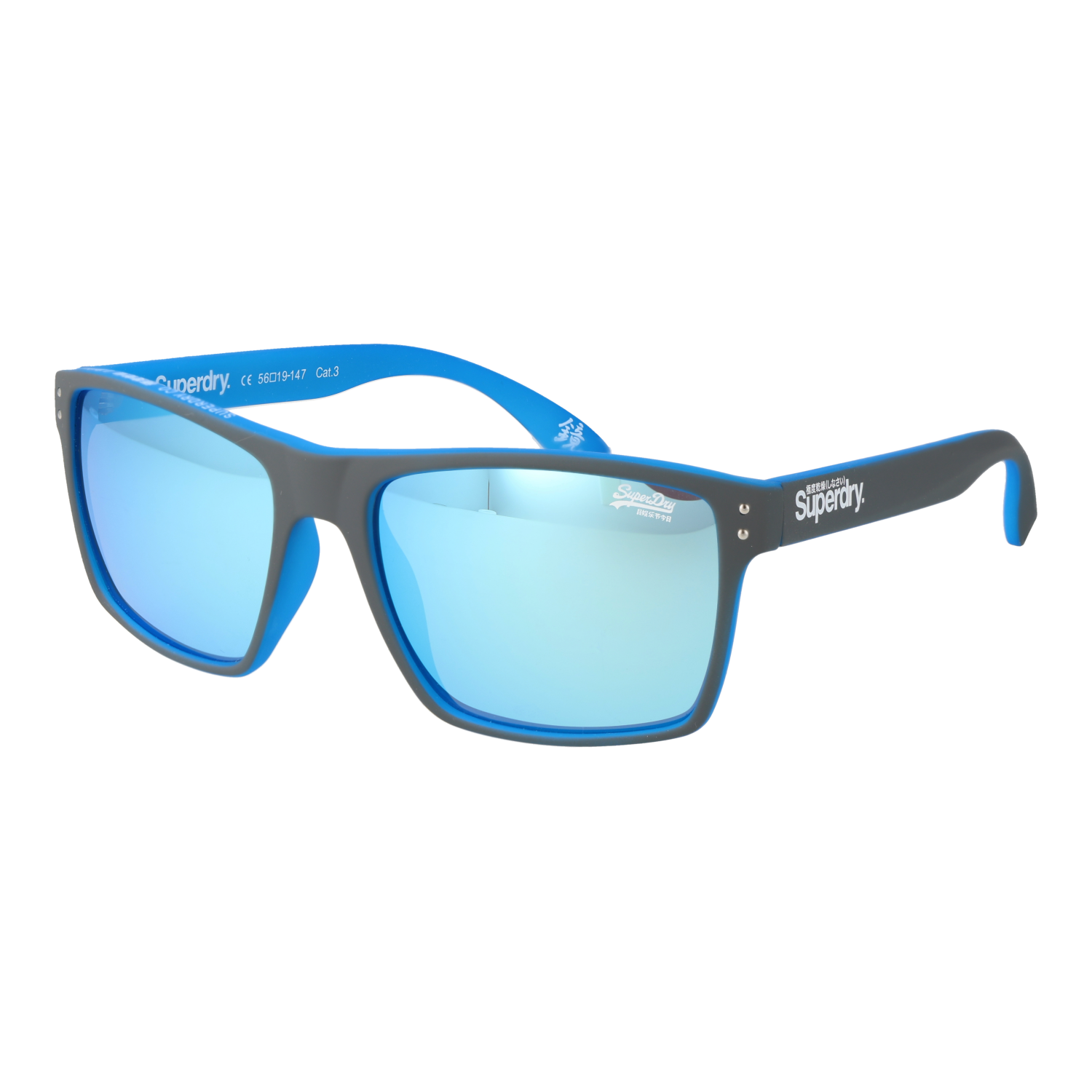 Superdry Rechteck Sonnenbrille SDS Kobe 56105 in Grau – 45° Seitenansicht