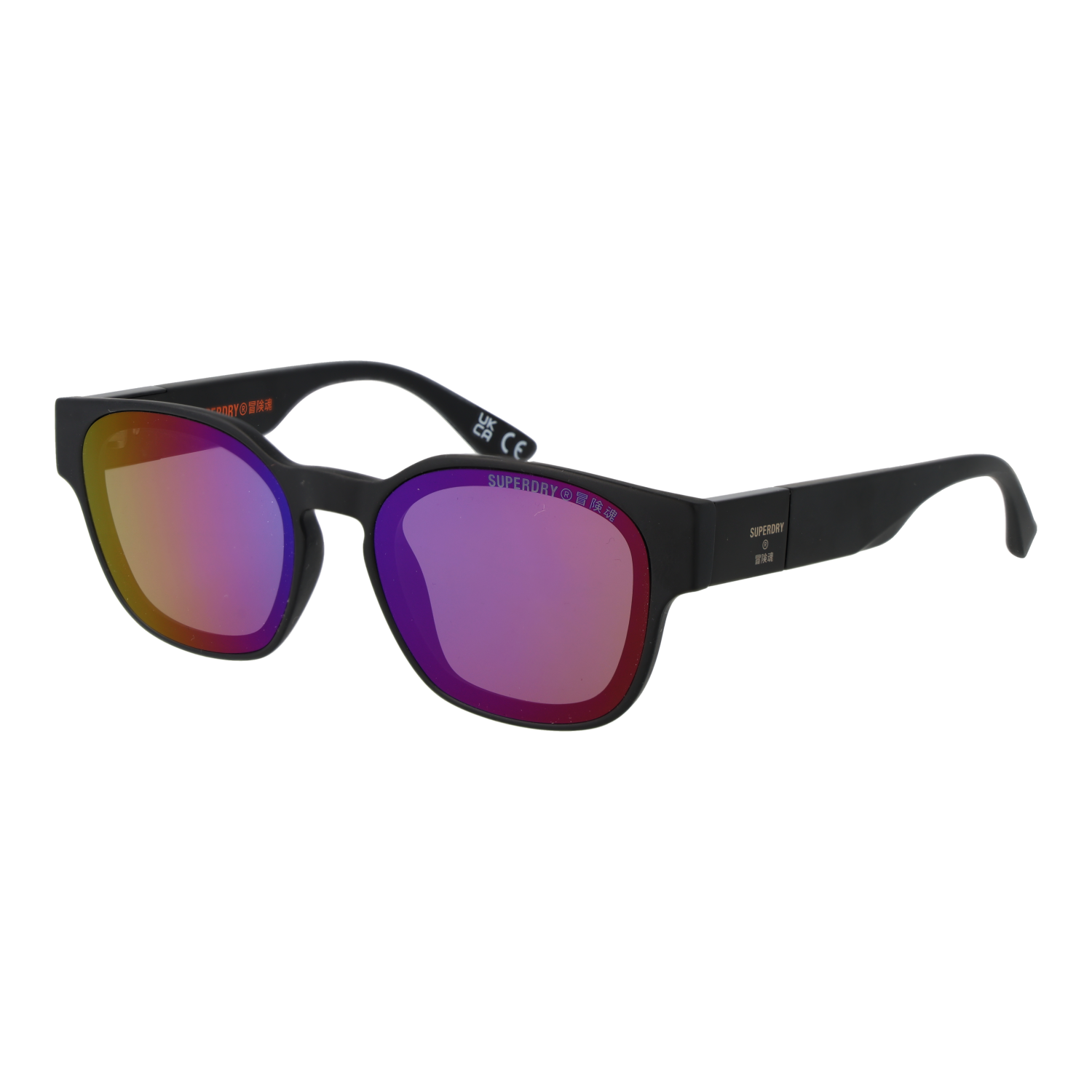 Superdry Quadrat Sonnenbrille SDS Xmono 53127 in Schwarz – 45° Seitenansicht