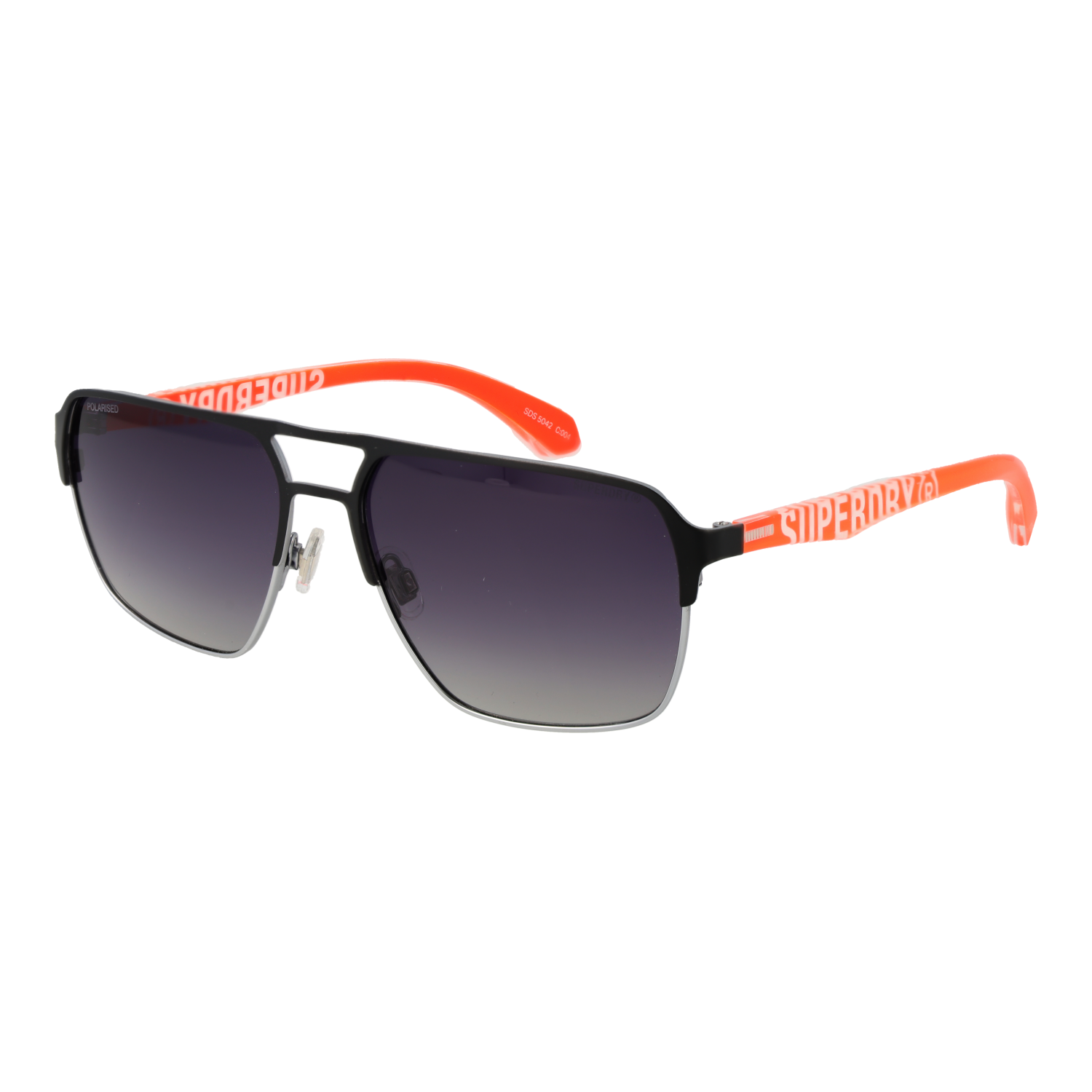 Superdry Quadrat Sonnenbrille SDS 5042 59004 in Schwarz – 45° Seitenansicht