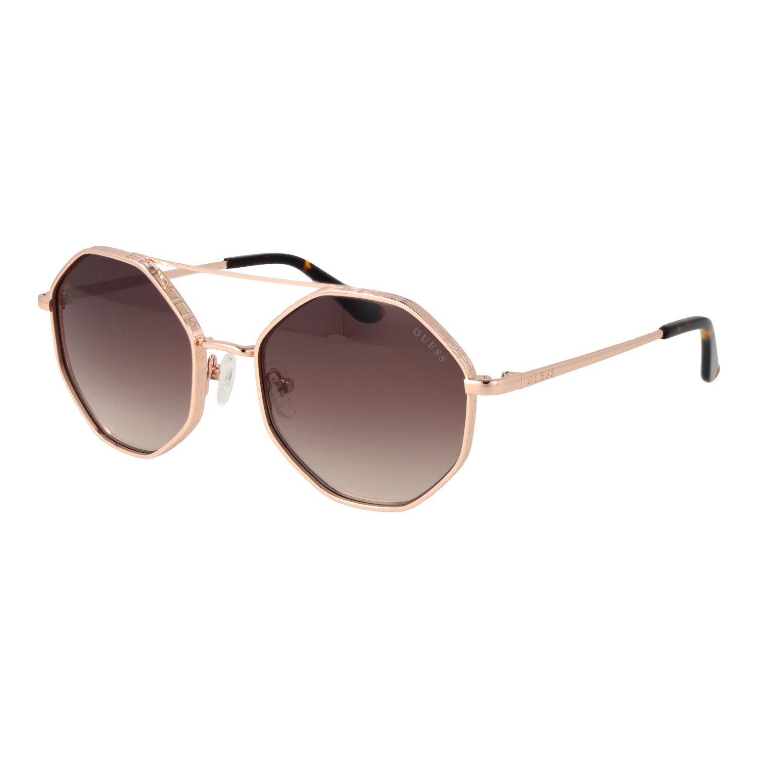 Guess Rund Sonnenbrille GU7636 5533F in Rosé Gold – 45° Seitenansicht