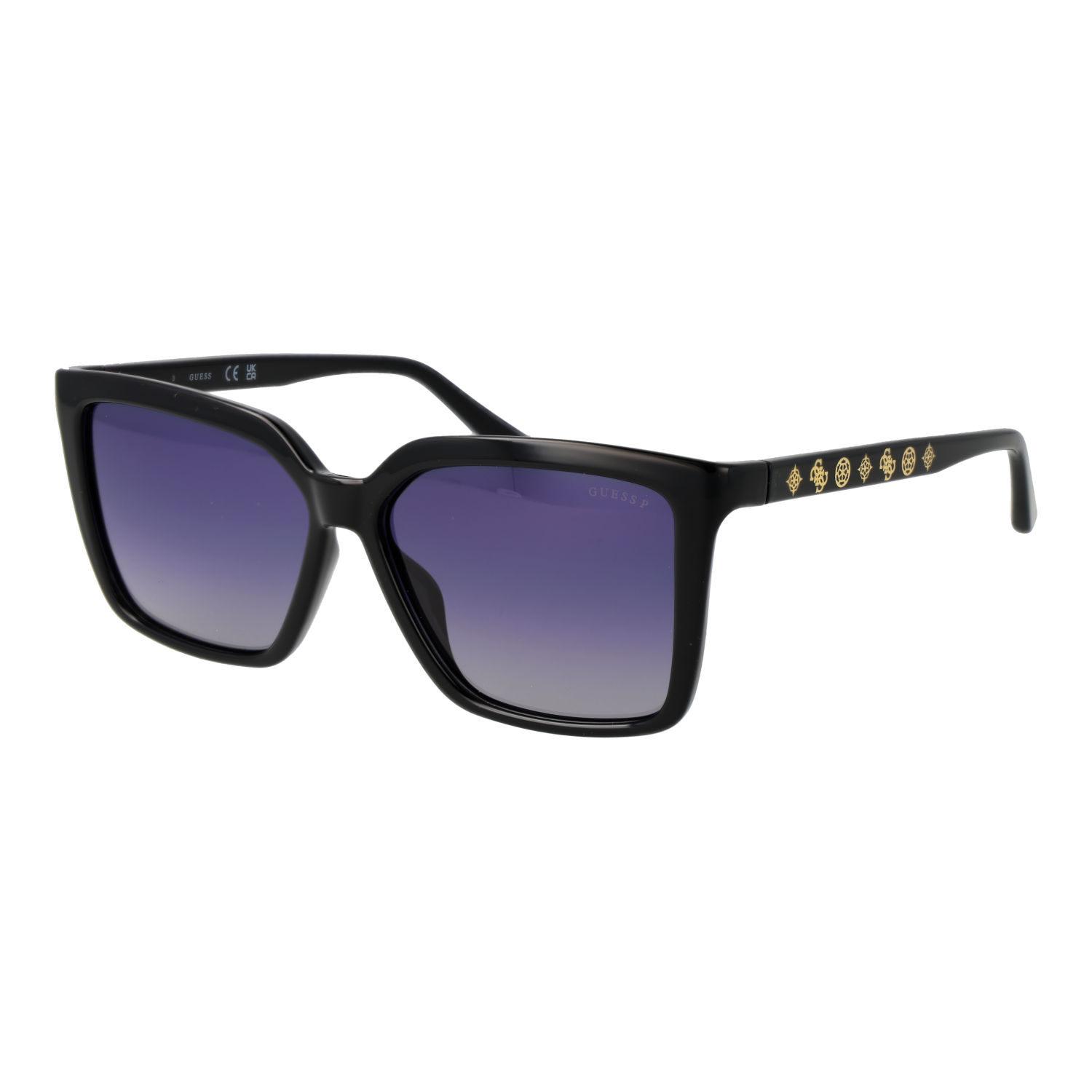 Guess Quadrat Sonnenbrille GU00099 5501D in Schwarz – 45° Seitenansicht