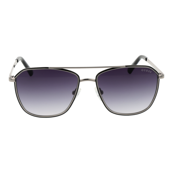 Guess Sonnenbrille GU00147 5605B – Frontansicht mit Metall Rahmen und Grau Gläsern