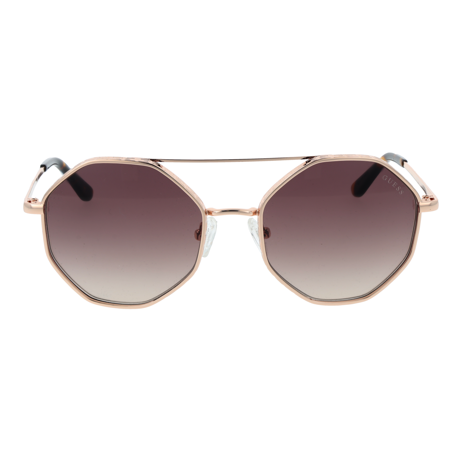 Guess Sonnenbrille GU7636 5533F – Frontansicht mit Metall Rahmen und Braun Gläsern