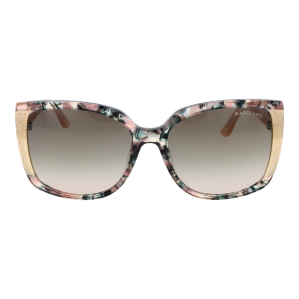 Marciano by Guess Sonnenbrille GM00013 5959P – Frontansicht mit Kunststoff Rahmen und Braun Gläsern